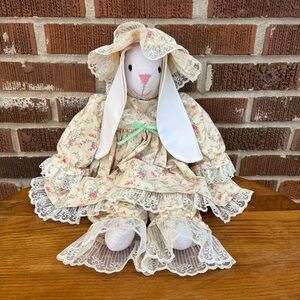 Vintage Handmade Easter Bunny Floral Fabric Retro Farmhouse Spring Decor Easter